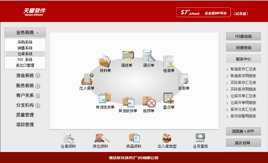 速达软件天耀S7+.CLOUD企业办公管理ERP进销存软件质量项