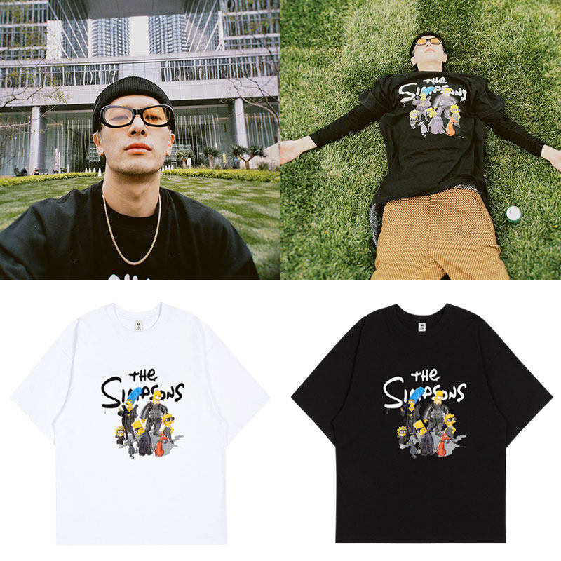 王嘉尔同款短袖T恤宽松落肩纯棉印花情侣圆领男女夏季上衣服