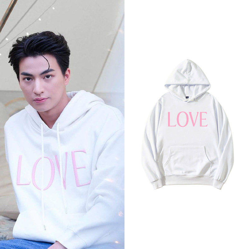 泰剧与爱同居缪糕mewgulf周边同款卫衣字母印花加绒薄款连帽衫