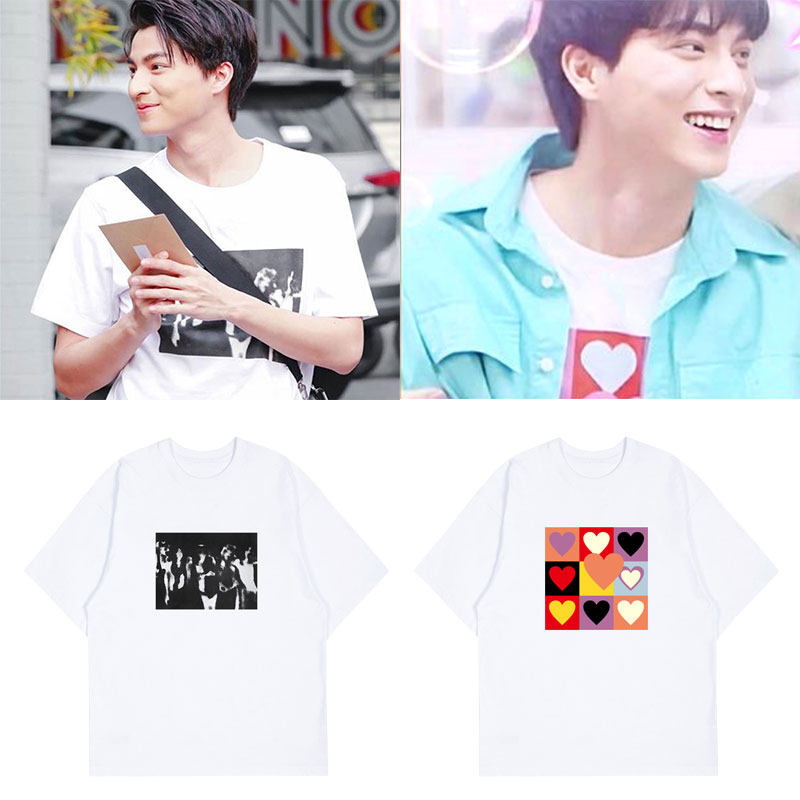 泰剧与爱同居gulf缪糕ins同款短袖t恤宽松落肩印花纯棉夏季打底衫