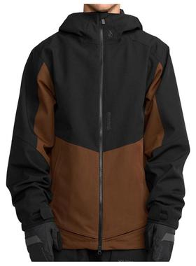 代购Volcom男士运动夹克防风保暖耐磨防水黑色拼棕色连帽设计