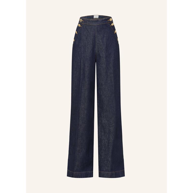 CLAUDIE PIERLOT高腰直筒背袋皮标牛仔裤原色硬挺棉质