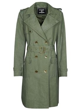 代购GUESS女士风衣防风保暖绿色双排扣春秋通勤外套爆款休闲