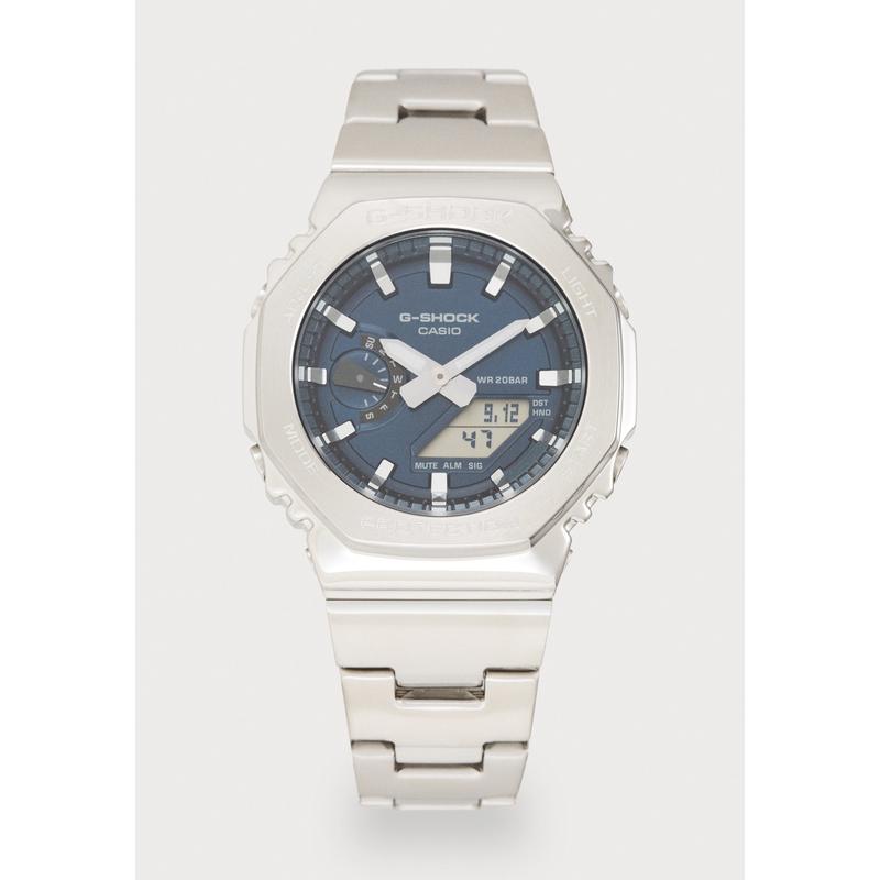 G-SHOCK机械表暗蓝男款不锈钢表盘折叠扣防水ATM闹钟计时夜光