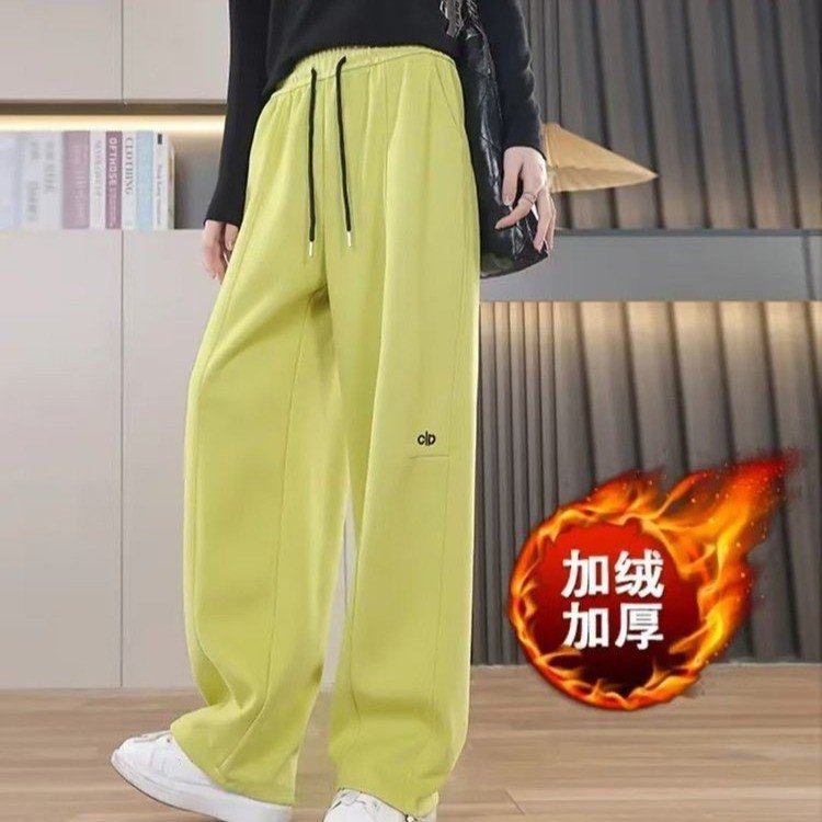 原版直播爆款2025冬季新款时尚松紧腰刺绣加绒加厚休闲裤