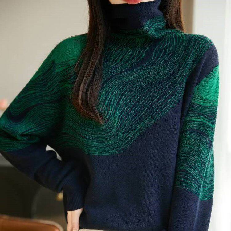 原版直播爆款2025冬季新款时尚拼色洋气百搭针织衫上衣女