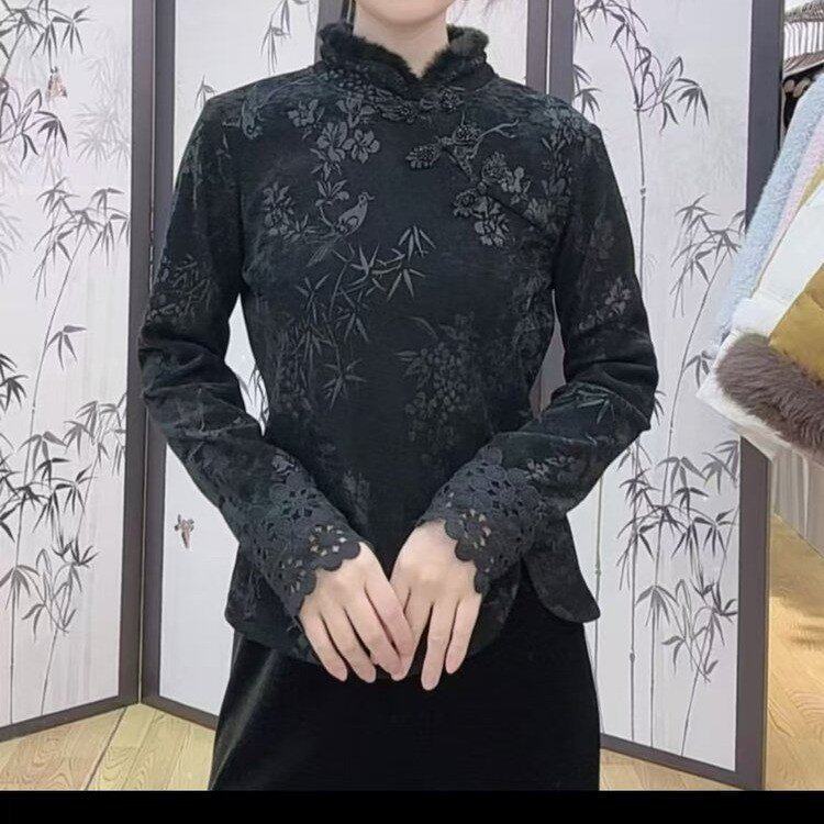 原版直播爆款2025冬季新款时尚立领暗纹提花洋气打底衫女