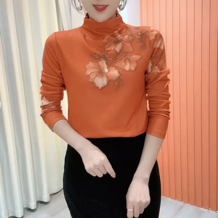 原版直播爆款2025冬季新款时尚半高领印花气质内搭打底衫