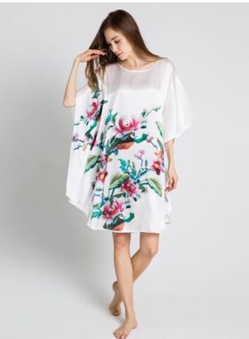 正宗杭州丝绸silk桑蚕丝大码连衣裙夏季真丝睡裙睡袍短袖欧美