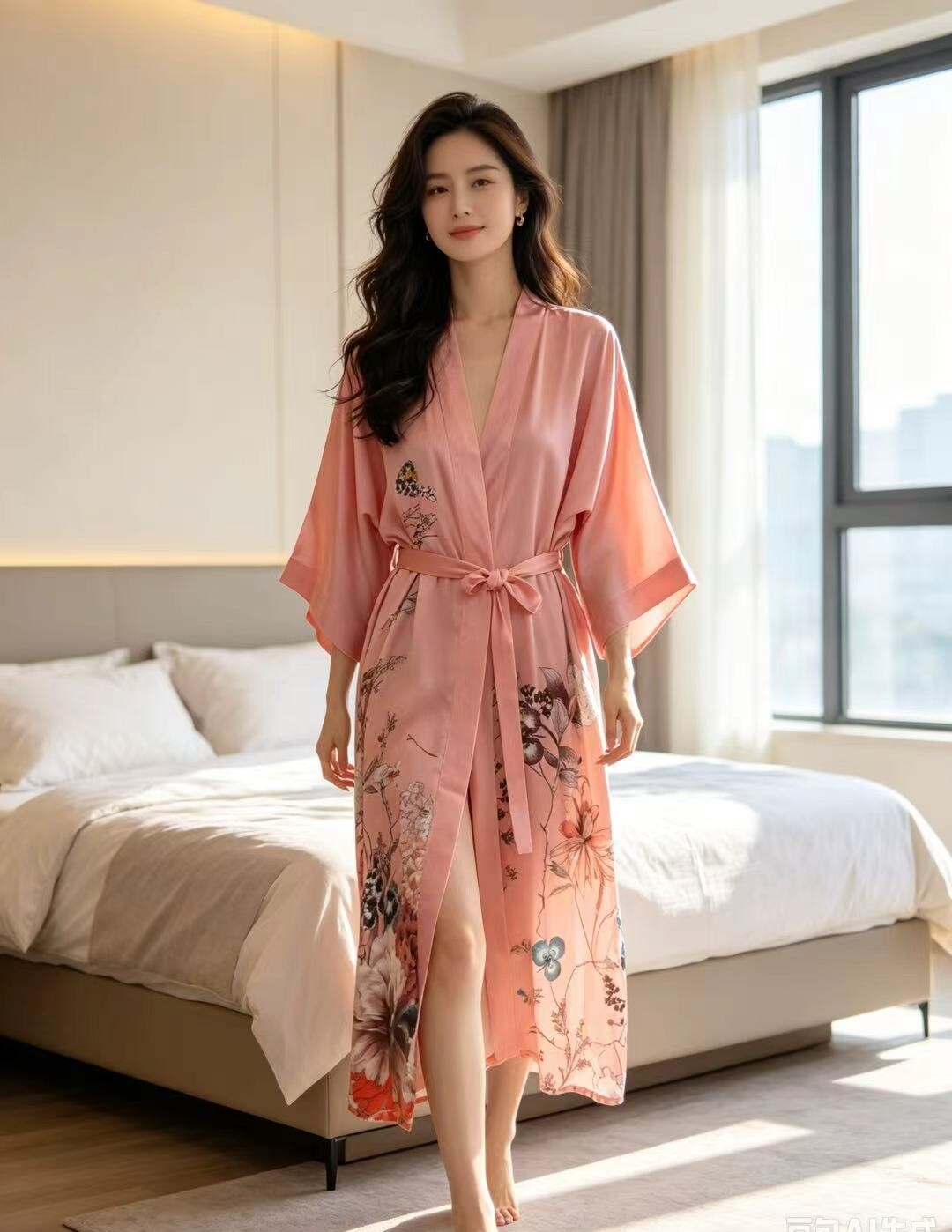 大码纯真丝睡袍女士100%桑蚕丝长款睡衣丝绸家居服silk汉服和服
