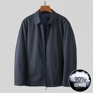 羽绒服男士冬季加绒加厚翻领纯色商务休闲中年行政夹克外套防寒服