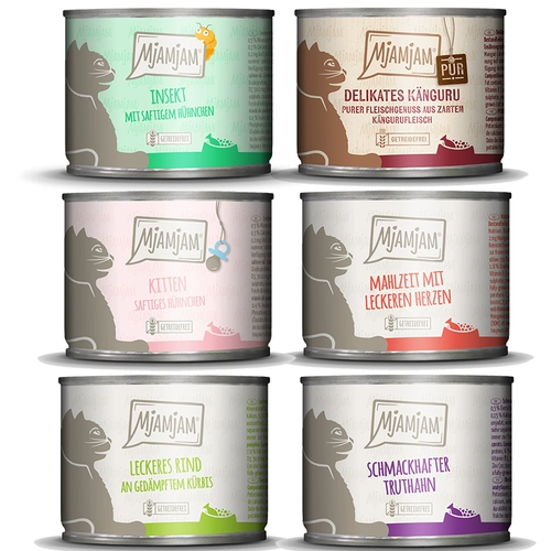 Немецкий импортный Mjamjam натуральный зерно без зерновых продуктов питания Cat Catten Котенок для взрослых кошек банки влажного зерна де Герия