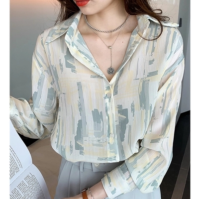 French Print Shirt women's new style in spring retro Hong Kong style design