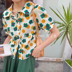 Elegant style floral short sleeve shirt women's sense of design