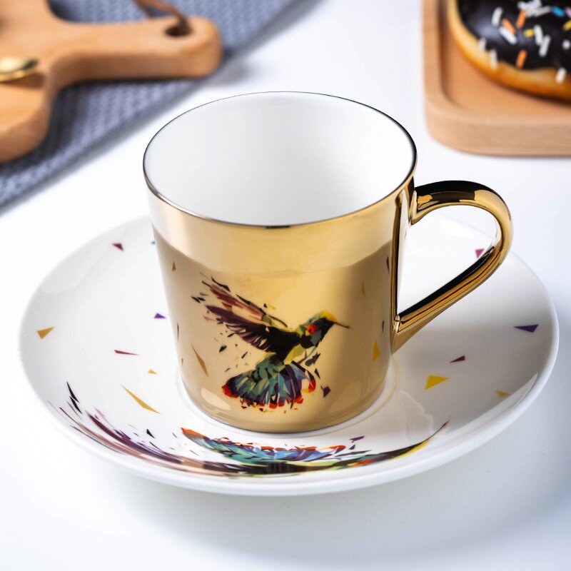 金福兰多面倒影咖啡杯镜面杯网红反射个性创意简约花茶杯礼盒