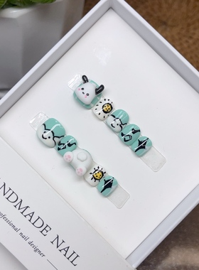 儿童专用穿戴甲手绘卡通可爱帕恰狗短款美甲小孩假指甲贴片可拆卸