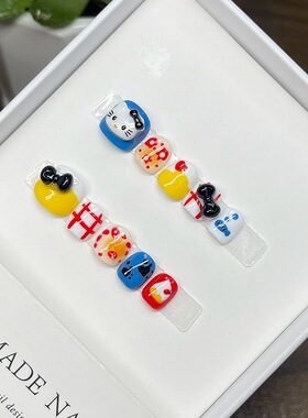 儿童手工穿戴甲学生可爱Kitty指甲贴多巴胺立体蝴蝶结凯蒂猫美甲