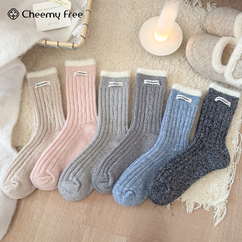 CHEEMYFREE秋冬新款软糯暖绒保暖女袜韩系甜美蓄热保暖堆堆中筒