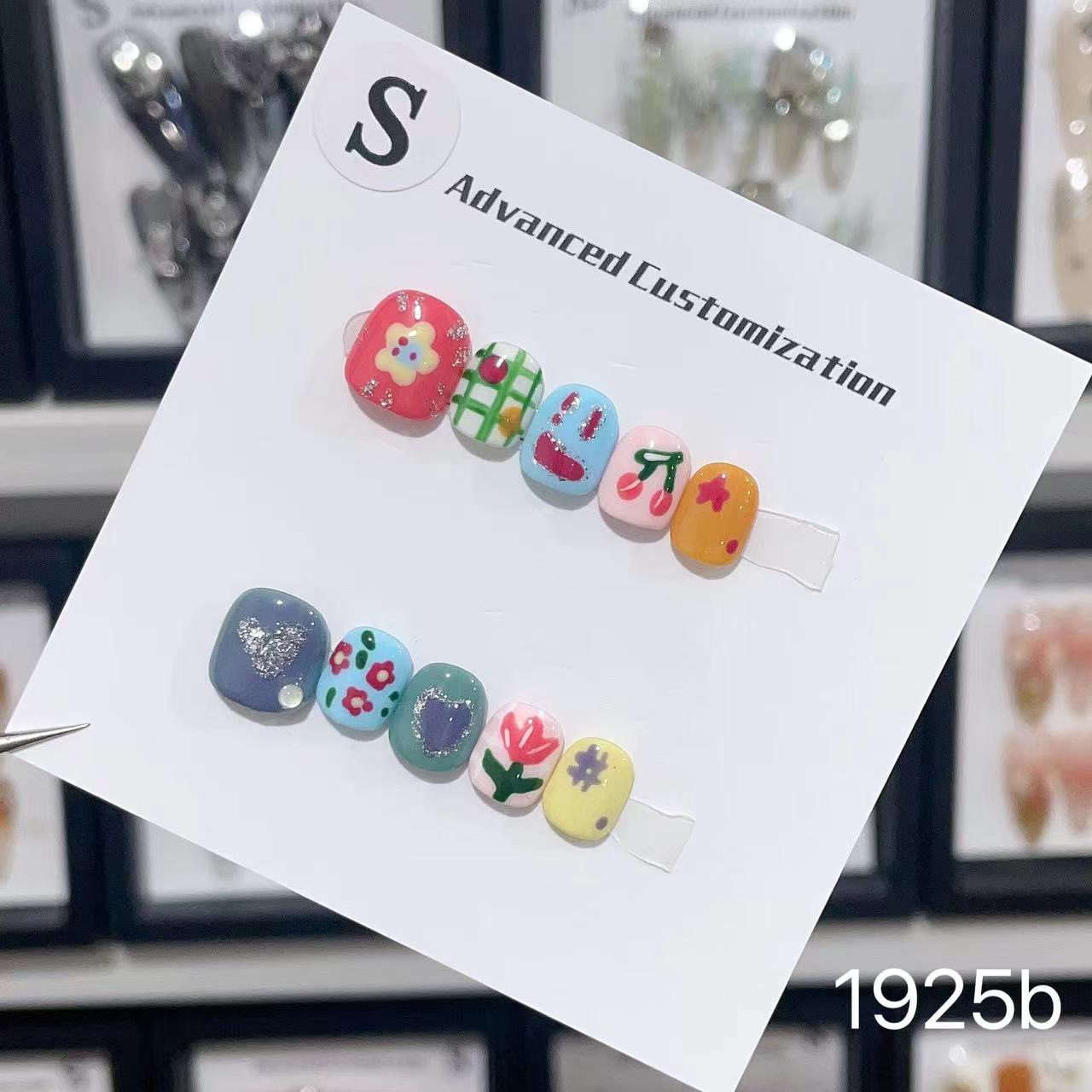 儿童穿戴甲成品3-12岁女孩假指甲贴片可爱多巴胺彩绘花朵短款美甲