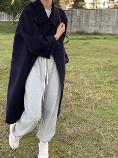 韩版 羊毛大衣女冬圣诞赫本风小个子宽松双面羊绒呢子外套 中长款