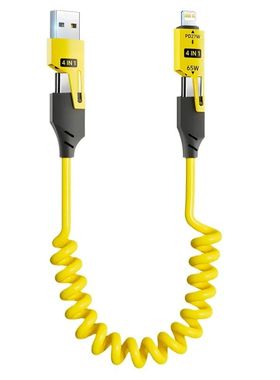 4 in 1 65W Spring Short Data Cable 6A USB Type C Spring Tele