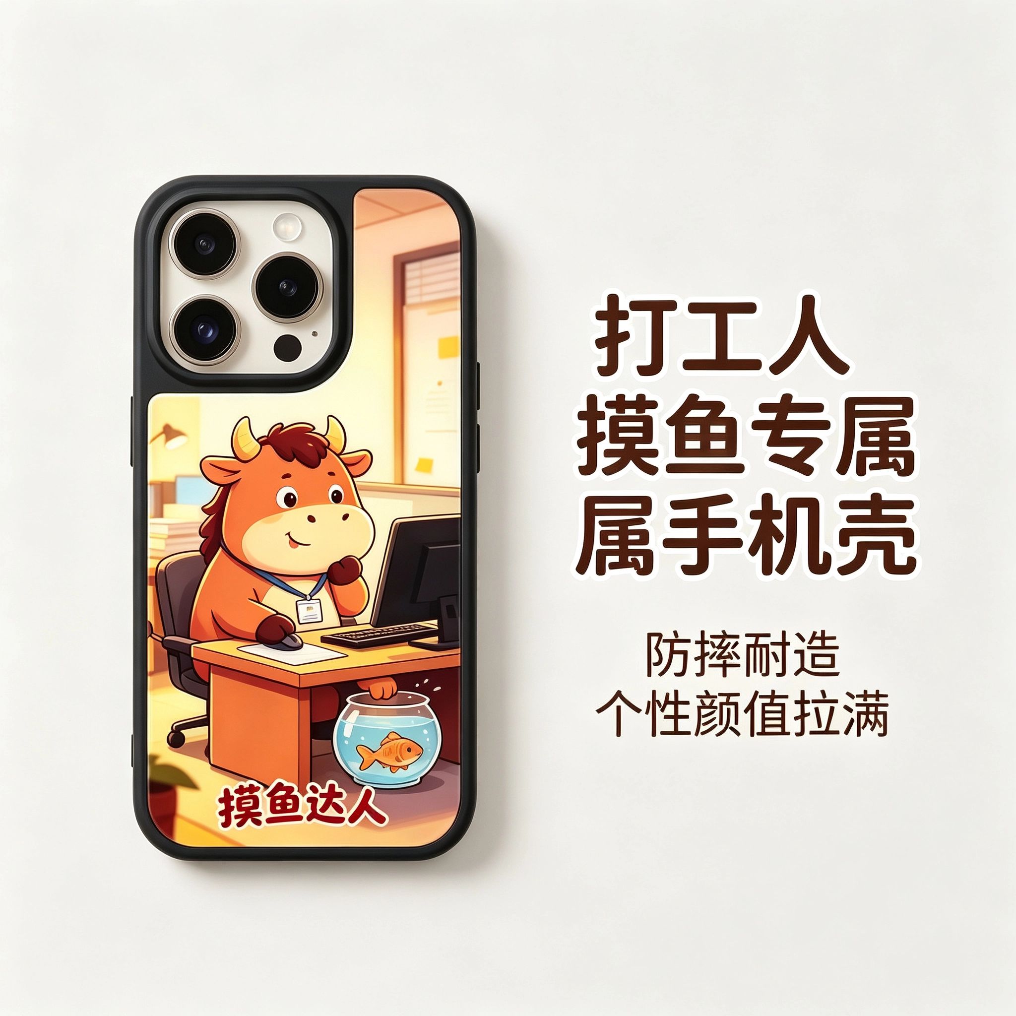 搞笑社畜摸鱼苹果钢化防摔手机壳