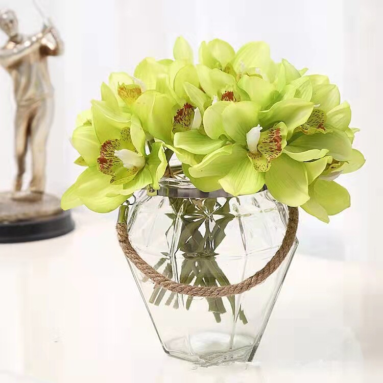 橘梦蕙兰仿真花3D打印绢花北欧家居餐桌茶几摆件装饰假花花艺