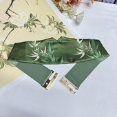 青绿小竹叶国风松紧腰封可调节绿色竹子刺绣百搭腰带配大衣连衣裙