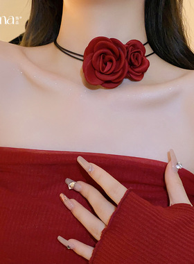 法式轻奢时尚玫瑰花项链小众创意设计感颈链个性轻奢感项饰女