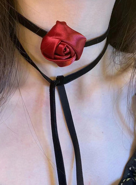 玫瑰丝绒复古颈链黑色风气质小众绑带花朵choker锁骨链性感项链