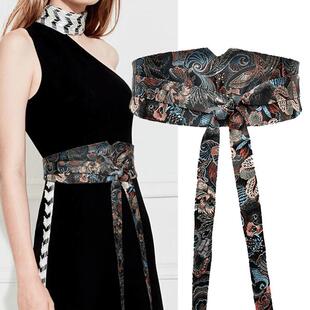 国风刺绣腰封女高级感中式 复古织锦缎汉服宽腰带连衣裙马面裙配饰