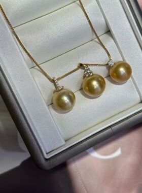 天然海水珍珠南洋金珠吊坠18k金扣头正圆几乎无瑕现货孤品不复刻