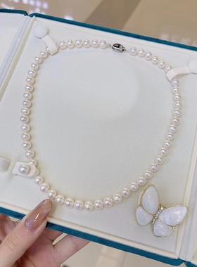 正品天然强光淡水珍珠项链520礼物母亲节送妈妈送女神s925银扣