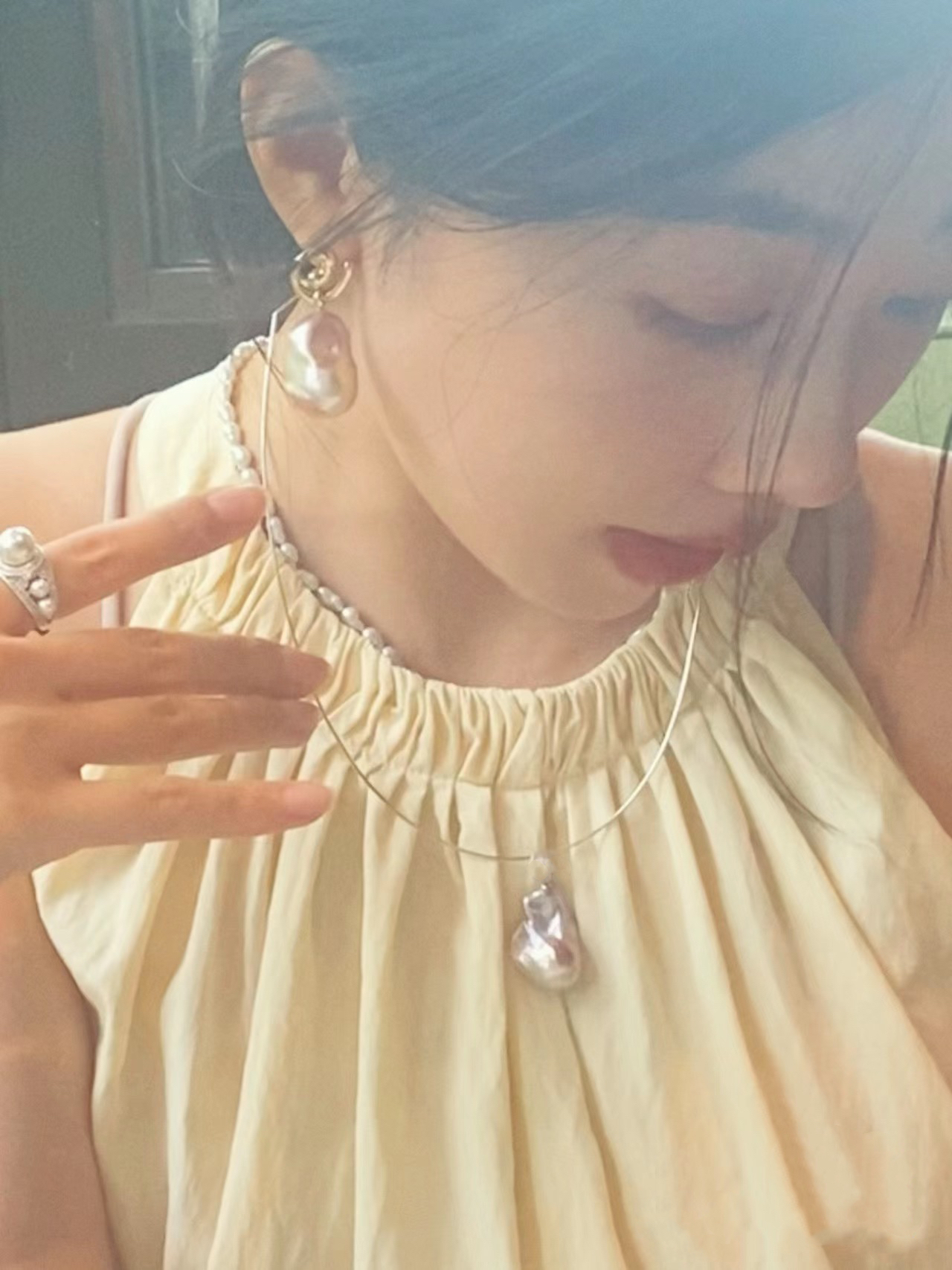 天然淡水巴洛克珍珠万能扣吊坠S925银项圈项链小众异形珍珠