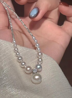 天然淡水珍珠925纯银碎银子珍珠项链女2新轻奢小众高级感颈链设计