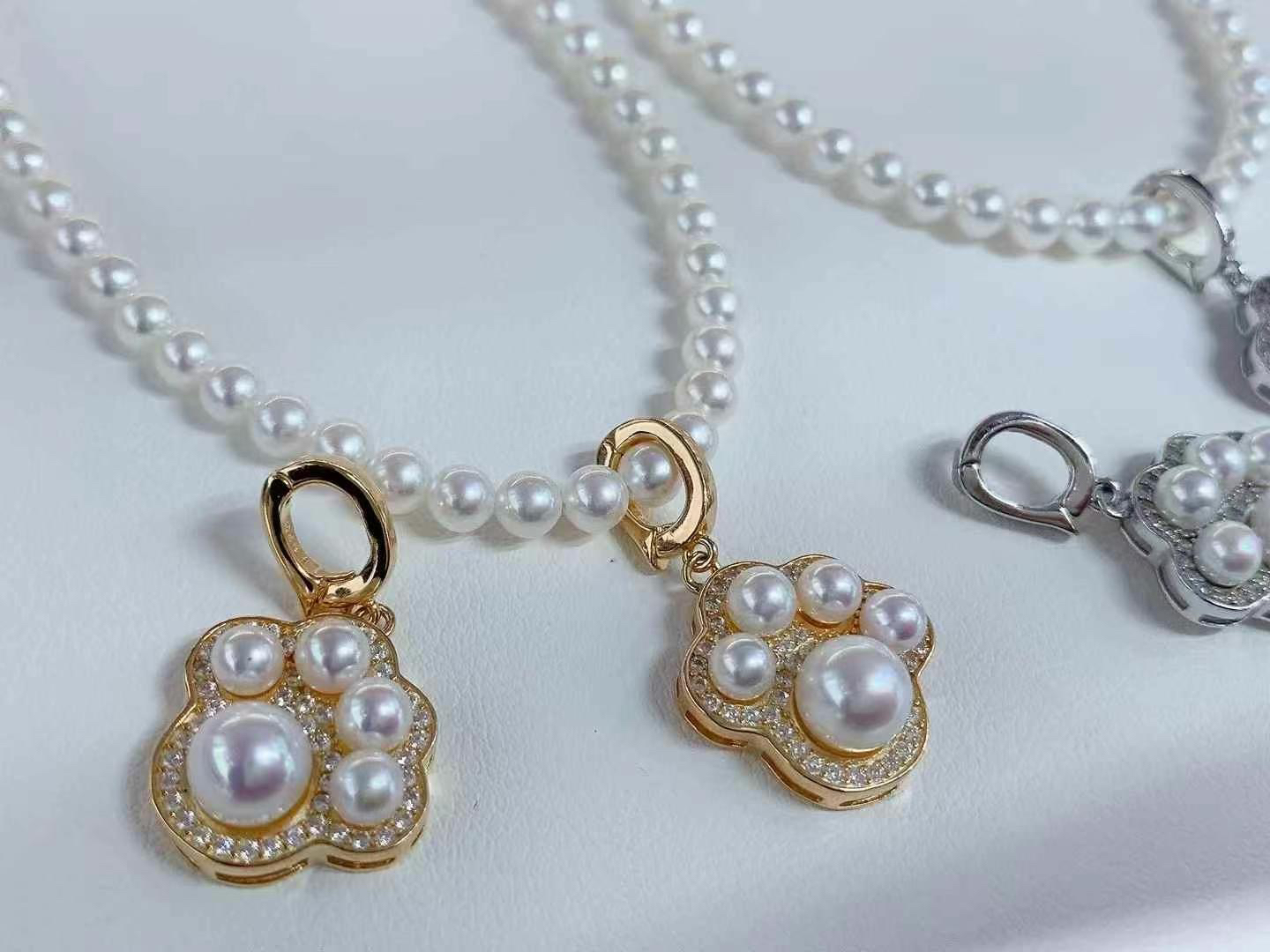 天然淡水珍珠可爱猫爪吊坠万能扣精工纯银俏皮可爱4-8mm淡水珍珠