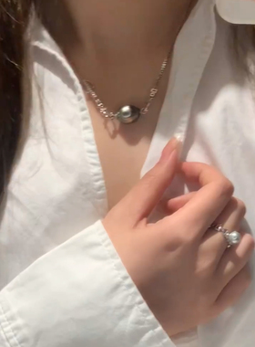 澳白大溪地巴洛克海水珍珠古巴链男女通用s925纯银时尚个性潮流