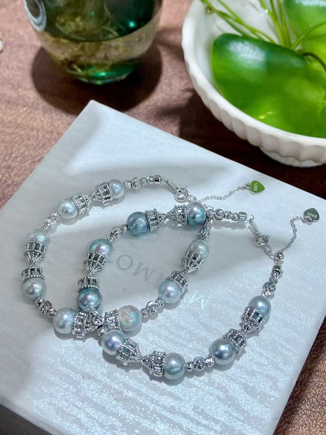 小蛮腰蕾丝款手链 天然海水真多麻  s925银手链