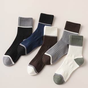 中筒袜撞色个性 秋冬天男士 潮吸汗不硌脚棉袜诸暨袜子 包邮 全店满15