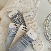 袜子女中筒袜春秋款 全店满15 包邮 日系甜美可爱蝴蝶结外穿木耳边袜