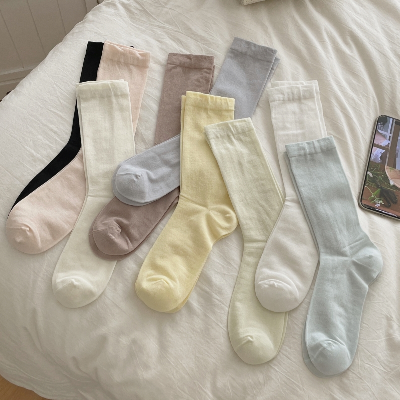 全店满15包邮袜子女中筒袜春夏天薄款日系纯色微透桑蚕丝堆堆袜