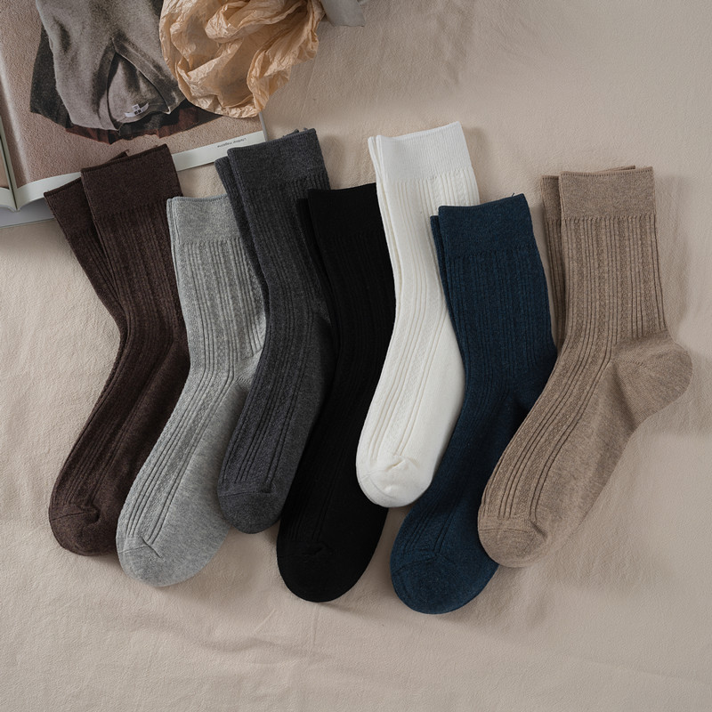纯棉男士秋冬中筒袜纯色吸汗防臭商务男袜配皮鞋黑色棉袜全棉无骨