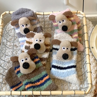 全店满15包邮秋冬天加厚珊瑚绒袜子女中筒保暖卡通睡眠毛毛地板袜