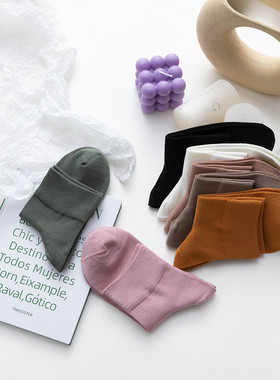 纯棉女士春秋中筒袜纯色夏天薄款无骨不咯脚短筒袜黑色女袜