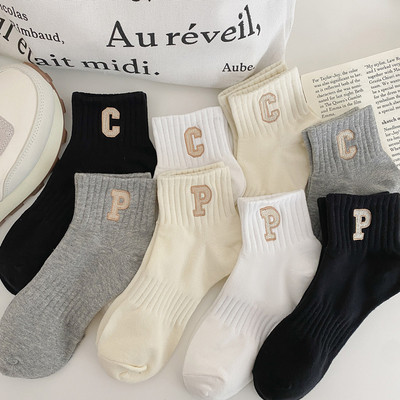 外穿女士全棉C字母短袜