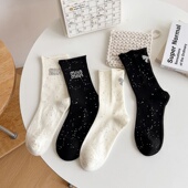 春夏天袜子女中筒袜个性 全店满15 包邮 亮闪闪蝴蝶结潮袜卷边公主袜