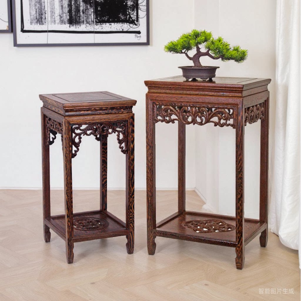 实木花架客厅中式落地仿古花架子红木置物架盆景架室内花盆架榫卯