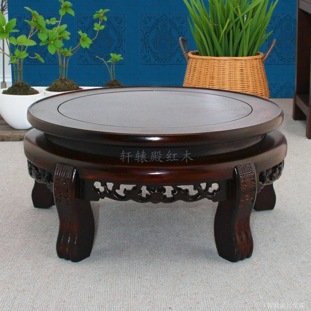 实木落地花架客厅室内圆形花瓶花盆佛像鱼缸奇石头木质摆件底座