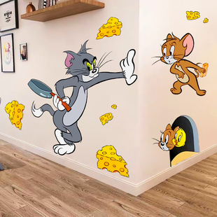 卡通动漫猫和老鼠Tomjerry墙贴儿童房防水玻璃卧室壁画旅行箱贴纸