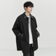 韩版 2026春季 潮流拼接百搭痞帅宽松中长款 男士 翻领纯色风衣 新款